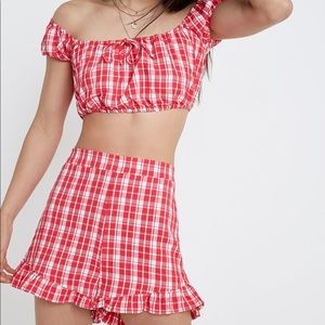 Urban Outfitters Plaid High Waisted Ruffle Short